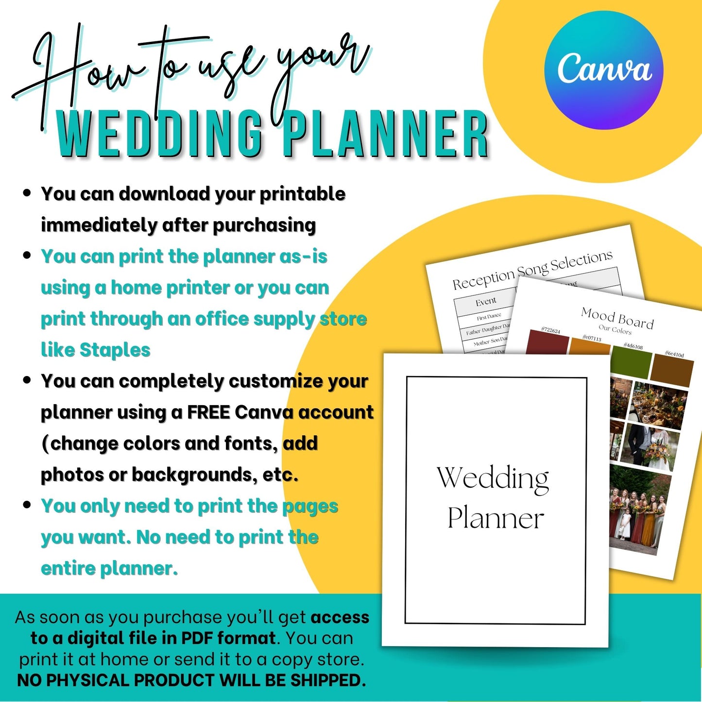 Minimalistic Printable Wedding Planner - Edit in Canva
