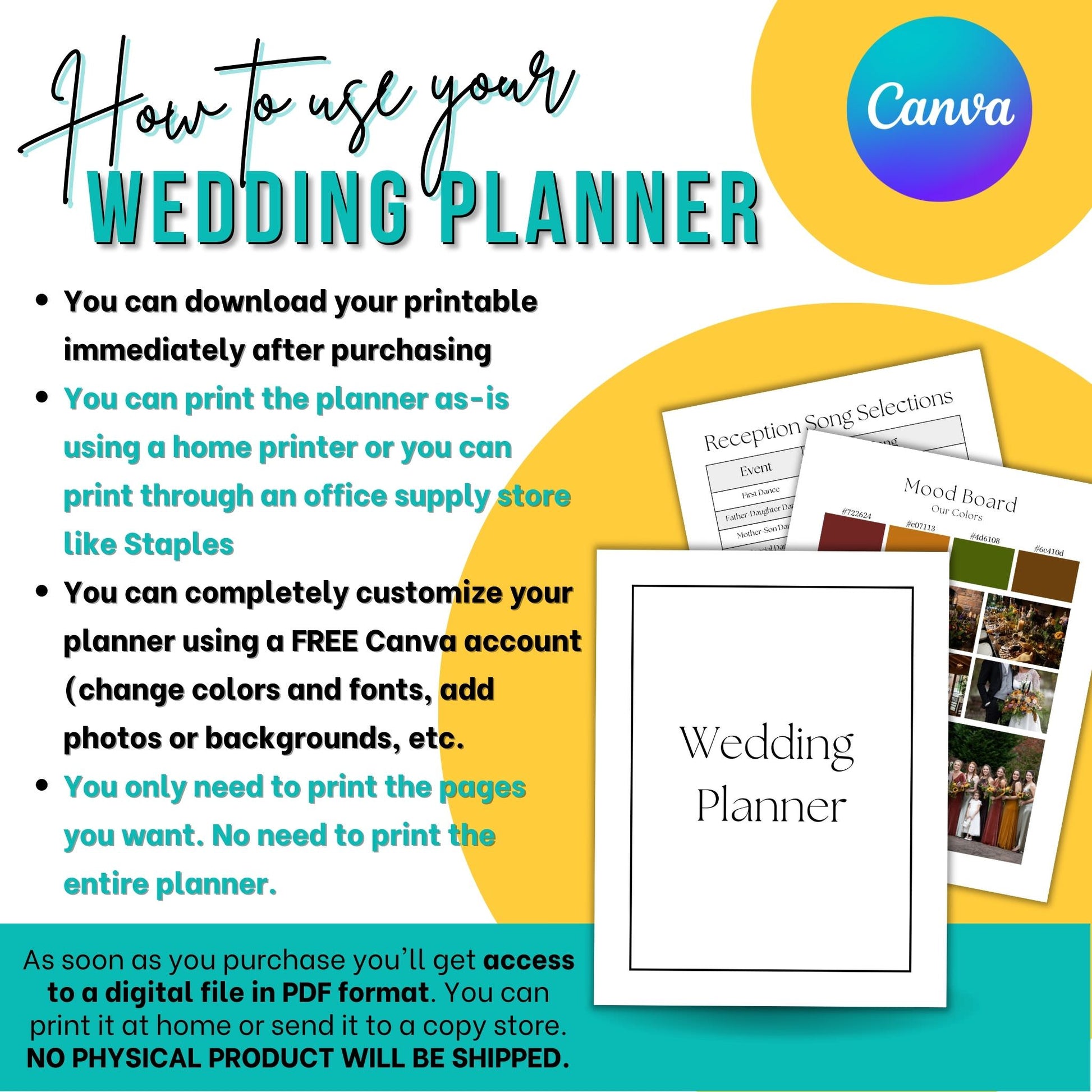 PDF Wedding Planner Printable, Printable Wedding Planner, Wedding