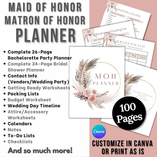 Maid of Honor (Matron of Honor) Planner (Boho Design)