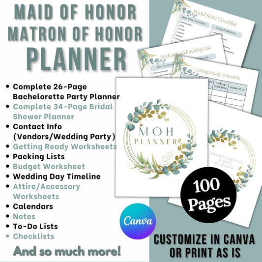 Maid of Honor (Matron of Honor) Planner (Greenery)