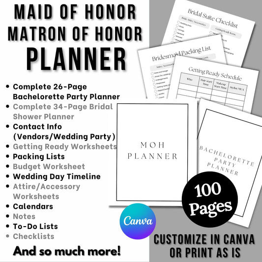 Maid of Honor - Matron of Honor Planner (Minimalistic)